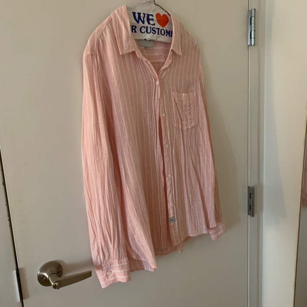 Rails pink striped linen blend button down
